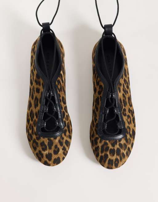 ASOS DESIGN Liquorice lace up ballets in leopard, 3 of 4