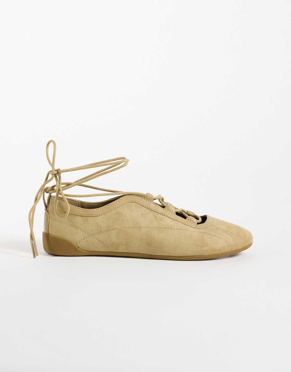 ASOS DESIGN Liquorice lace up ballets in sand suedette