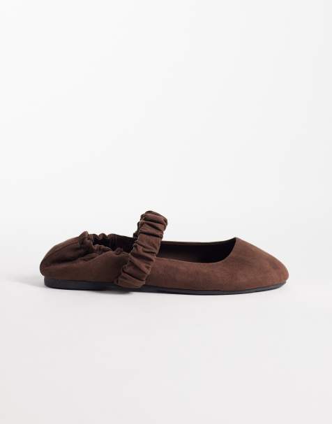 ASOS DESIGN - Lira - Chokoladebrune Mary Jane-ballerinaer med rynkede detaljer i imiteret ruskind - view 1