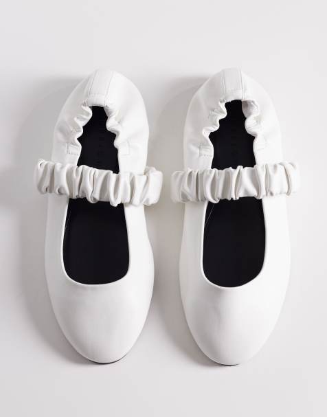 ASOS DESIGN - Lira - Hvide Mary Jane-ballerinaer med rynkede detaljer - view 1