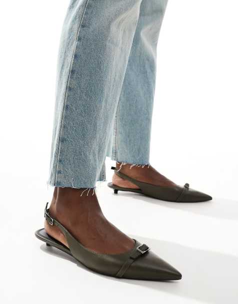 ASOS DESIGN Lire slingback ballet flats in olive - view 1