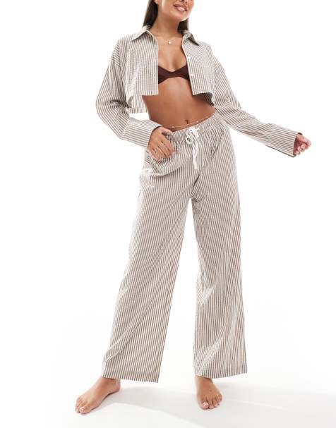 ASOS DESIGN – Lisa – Brązowe spodnie plażowe z kory w paski - view 1