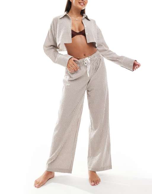 ASOS DESIGN – Lisa – Brunrandiga strandbyxor i bäckebölja