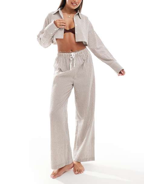 ASOS DESIGN - Lisa - Gestreepte set van seersucker in bruin - view 1