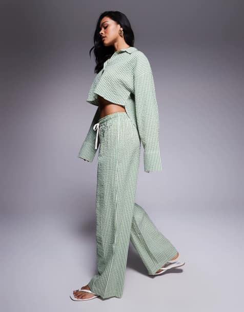 ASOS DESIGN - Lisa - Gestreepte strandbroek van seersucker in groene streep - view 1