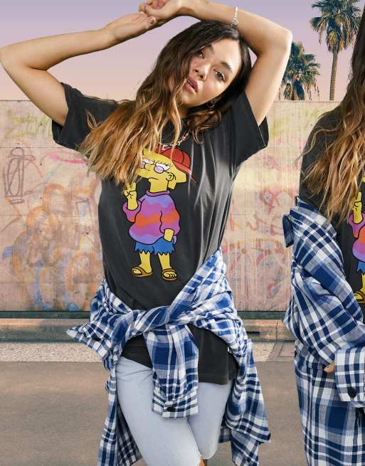 ASOS DESIGN Lisa Simpson oversized t shirt in charcoal