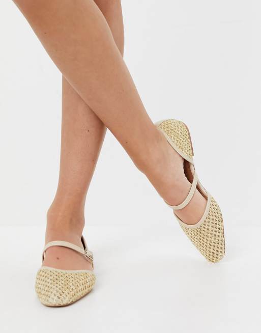 ASOS DESIGN Lisa woven mary jane ballet flats in natural, 3 of 4