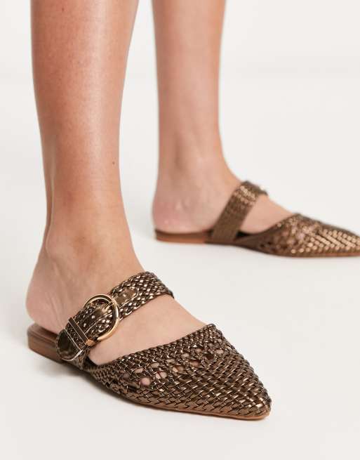 ASOS DESIGN Lisbon Ballerine a punta color bronzo intrecciate