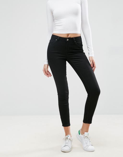 ASOS DESIGN lisbon mid rise 'skinny' jeans in clean black in ankle grazer length, 4 of 4