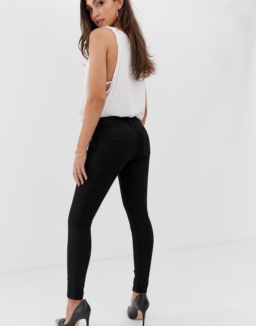 ASOS DESIGN lisbon mid rise 'skinny' jeans in clean black in ankle grazer length, 2 of 4