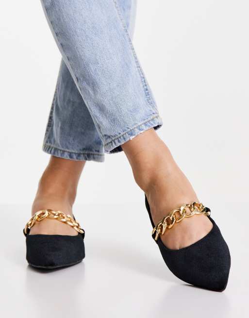 ASOS DESIGN Lise chain point ballets in black velvet