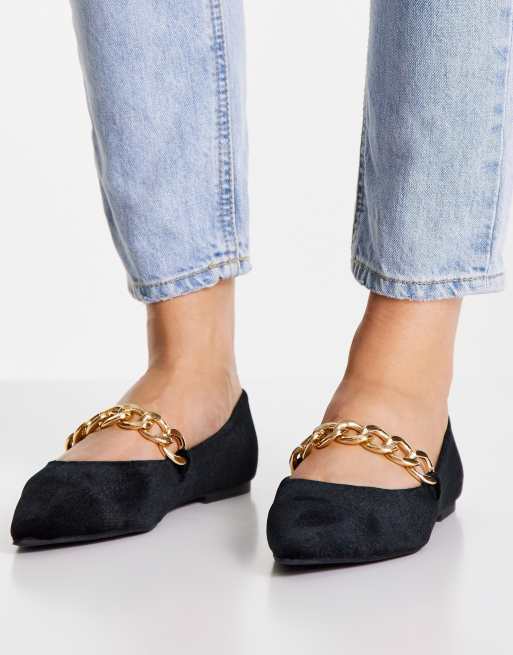 ASOS DESIGN Lise chain point ballets in black velvet, 4 of 4