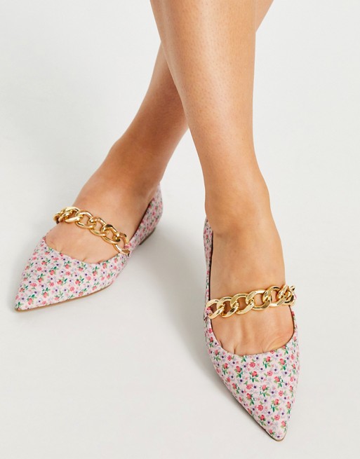 ASOS DESIGN Lise chain point ballets in pink ditsy floral