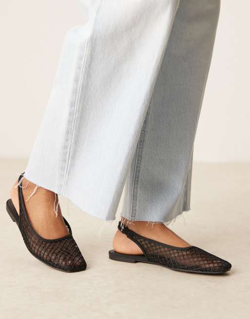 ASOS DESIGN Lisse point-toe slingback ballet flats in black weave