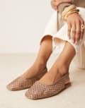 [ASOS DESIGN] ASOS DESIGN Lisse point-toe slingback ballet flats in taupe weave-Brown 35 LIGHT BROWN WEAVE