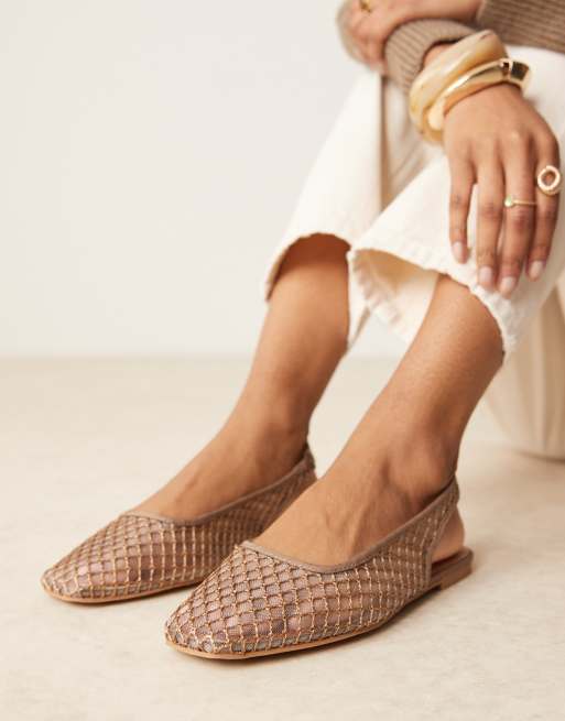 ASOS DESIGN Lisse point-toe slingback ballet flats in taupe weave