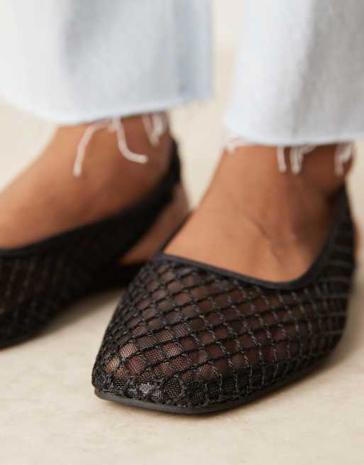 ASOS DESIGN Lisse point-toe slingback ballet flats in black weave