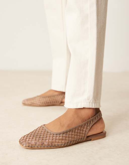 ASOS DESIGN Lisse point-toe slingback ballet flats in taupe weave