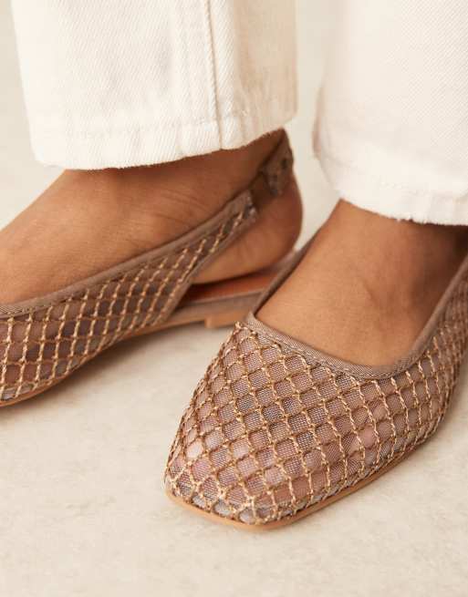 ASOS DESIGN Lisse point-toe slingback ballet flats in taupe weave