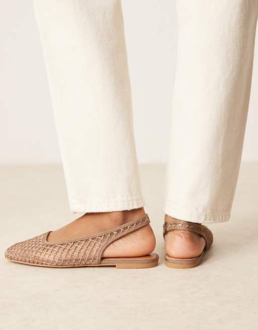 ASOS DESIGN Lisse point-toe slingback ballet flats in taupe weave