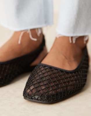 ASOS DESIGN Lisse point-toe slingback ballet flats in black weave