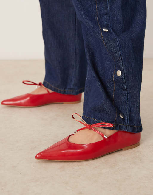 ASOS DESIGN Lithe point-toe ballets with vamp tie in red, 2 of 4