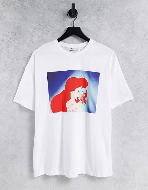  Little Mermaid print oversized t-shirt in white 