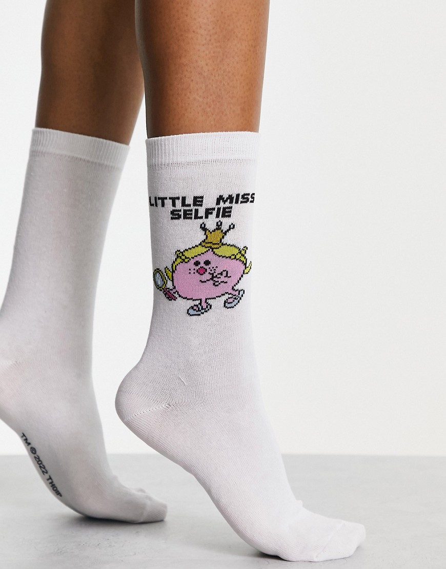 ASOS DESIGN Little Miss selfie socks in white