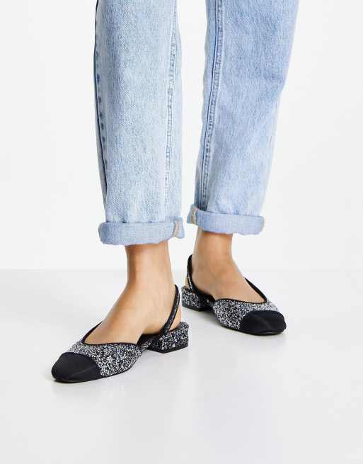 ASOS DESIGN - Lively - Ballerine argento glitterato con cinturino posteriore