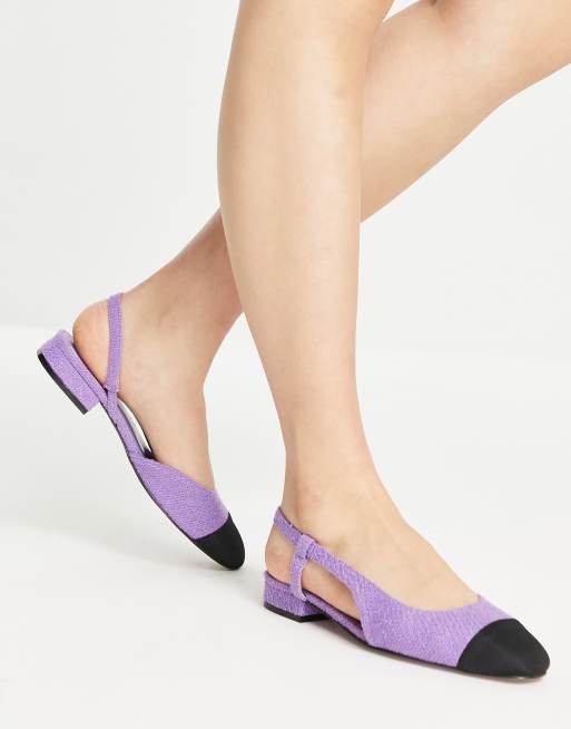 ASOS DESIGN – Lively – Fioletowe balerinki tweedowe z paskiem za piętą