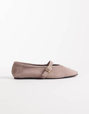 ASOS DESIGN - Lively - Mary-Jane-Ballerinas aus hochwertigem Wildleder in Zartrosa