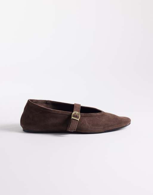 ASOS DESIGN - Lively - Premium - Chokoladebrune Mary Jane-ballerinaer i ruskind, 2 af 4