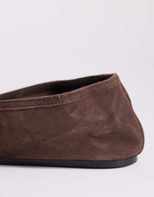 ASOS DESIGN - Lively - Premium - Chokoladebrune Mary Jane-ballerinaer i ruskind, 3 af 4