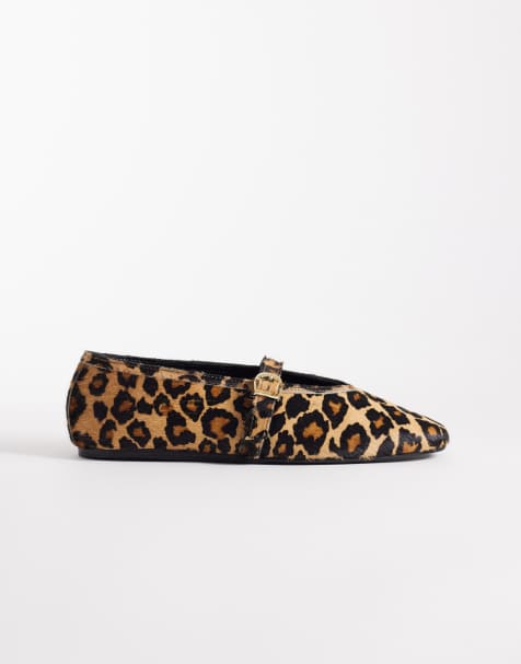 ASOS DESIGN Lively premium mary jane ballet flats in leopard print - view 1