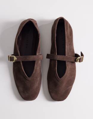  Lively premium  suede mary jane ballets in chocolate