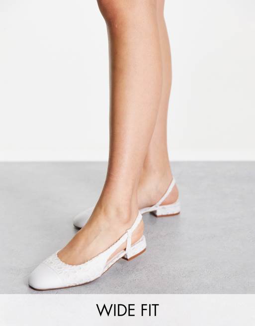 ASOS DESIGN - Lively - Slingback-ballerina's met brede pasvorm en broderie in wit
