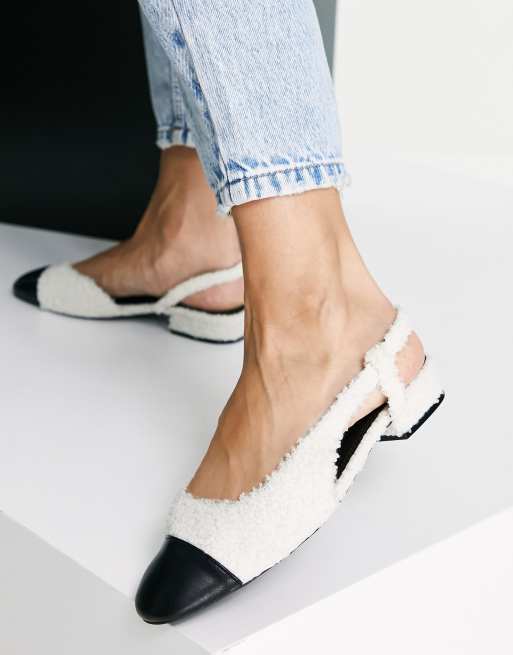 ASOS DESIGN - Lively - Slingback ballerina's met crèmekleurig borg