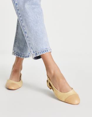 ASOS DESIGN Lively slingback ballet flats in natural raffia-Neutral