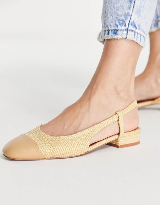 ASOS DESIGN Wide Fit Lively slingback ballet flats in natural raffia