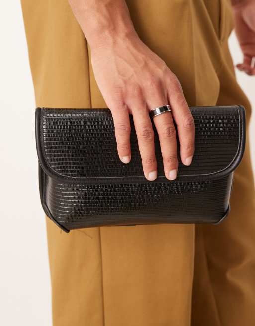 ASOS DESIGN lizard faux leather crossbody in black, 2 of 4