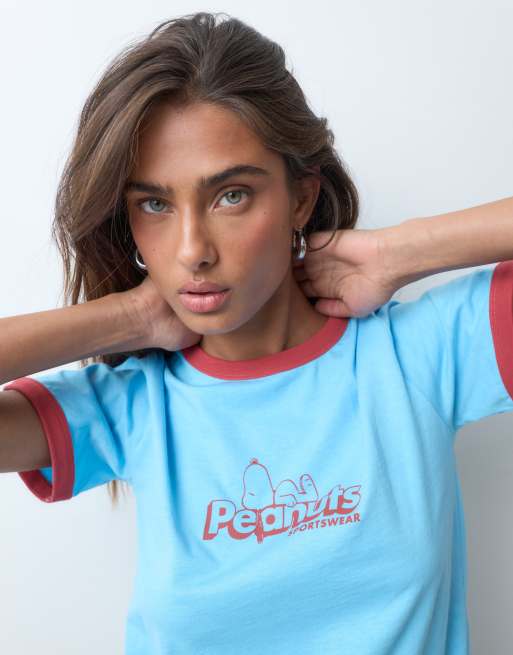 ASOS DESIGN Lizenz-Peanuts-Ringer-T-Shirt in Blau, 2 von 5