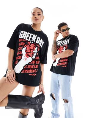 ASOS DESIGN - Lizenziertes Unisex-Band-T-Shirt in Schwarz mit Oversize-Schnitt und „Green Day"-Grafikprints