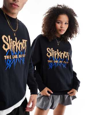 ASOS DESIGN - Lizenziertes Unisex-Sweatshirt in Schwarz mit „Slipknot"-Prints und Oversize-Schnitt