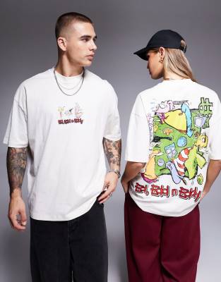 ASOS DESIGN - Lizenziertes Unisex-T-Shirt in Beige mit „Ed, Edd n Eddy"-Prints und Oversize-Passform-Neutral