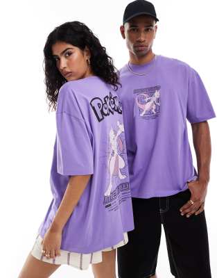 ASOS DESIGN - Lizenziertes Unisex-T-Shirt in Lila mit Oversize-Schnitt und „Pokémon Mewtwo"-Prints