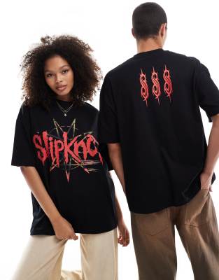 ASOS DESIGN - Lizenziertes Unisex-T-Shirt in Schwarz mit „Slipknot"-Prints und Oversize-Schnitt