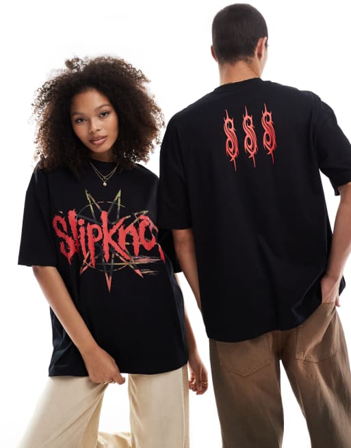 ASOS DESIGN – Lizenziertes Unisex-T-Shirt in Schwarz mit „Slipknot“-Prints und Oversize-Schnitt