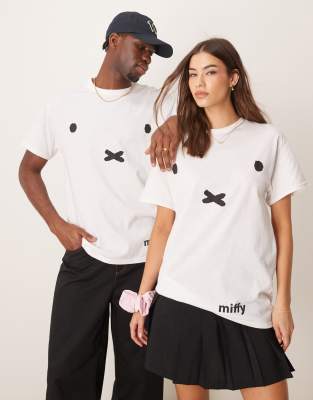 ASOS DESIGN - Lizenziertes Unisex-T-Shirt in Weiß mit Oversize-Schnitt und „Miffy"-Gesichtprints