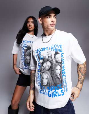 ASOS DESIGN - Lizenziertes Unisex-T-Shirt in Weiß mit Oversize-Schnitt und „The Spice Girls"-Print