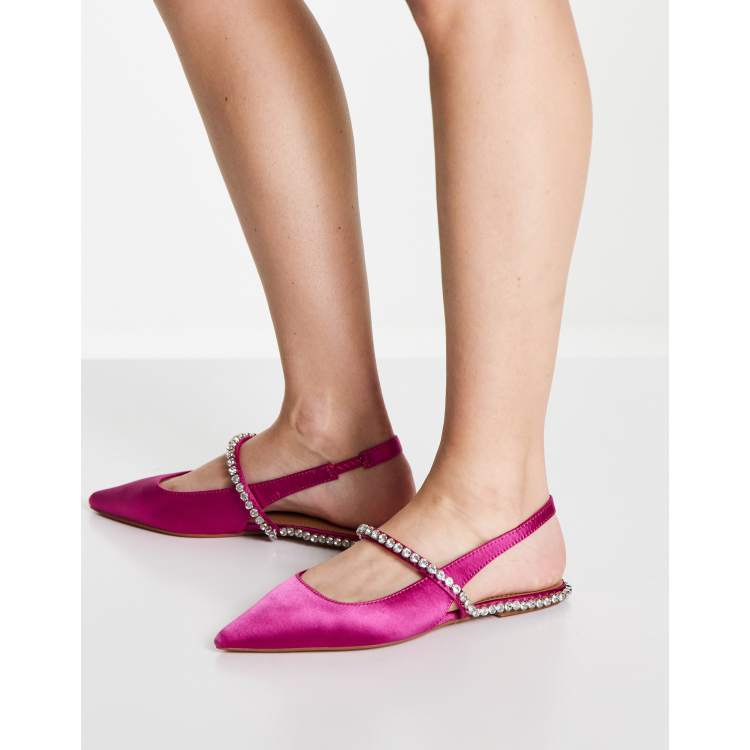 ASOS DESIGN Lizzie embellished slingback ballet flats in pink satin